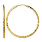 14k 1.35x35mm Diamond-cut Square-Tube Endless Hoop Earrings