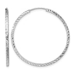 14k White Gold 1.35x35mm Diamond-cut Square-Tube Endless Hoop Earrings
