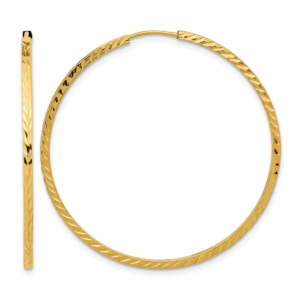 14k 1.35x40mm Diamond-cut Square-Tube Endless Hoop Earrings