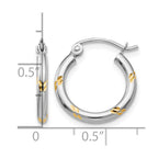 14k White Gold and Yellow Rhodium D/C Hoop Earrings