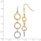 14k Tri-Color Diamond-Cut Circles Dangle French Hook Earrings