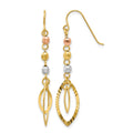 14K Tri-Color Diamond-cut Bead Oval Dangle French Hook Earrings