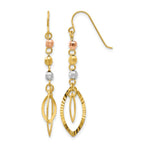 14K Tri-Color Diamond-cut Bead Oval Dangle French Hook Earrings