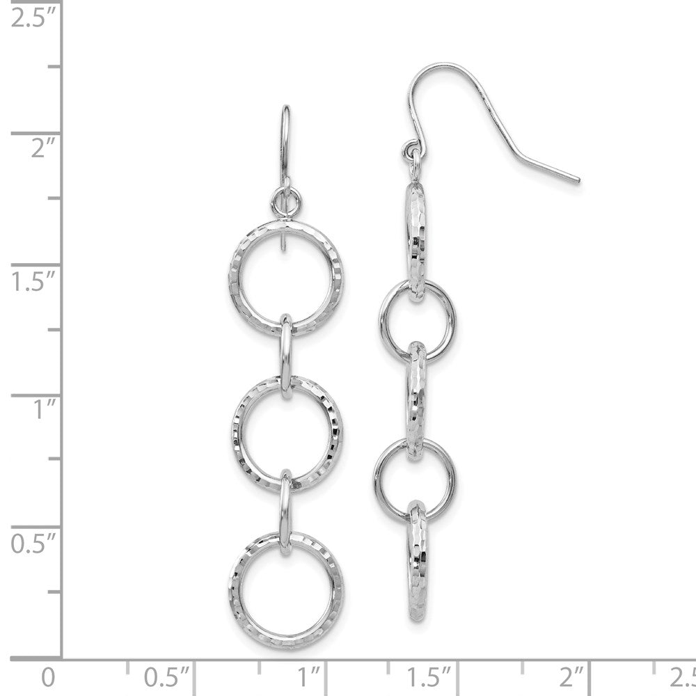14k White Gold Diamond-cut Circles Dangle French Hook Earrings