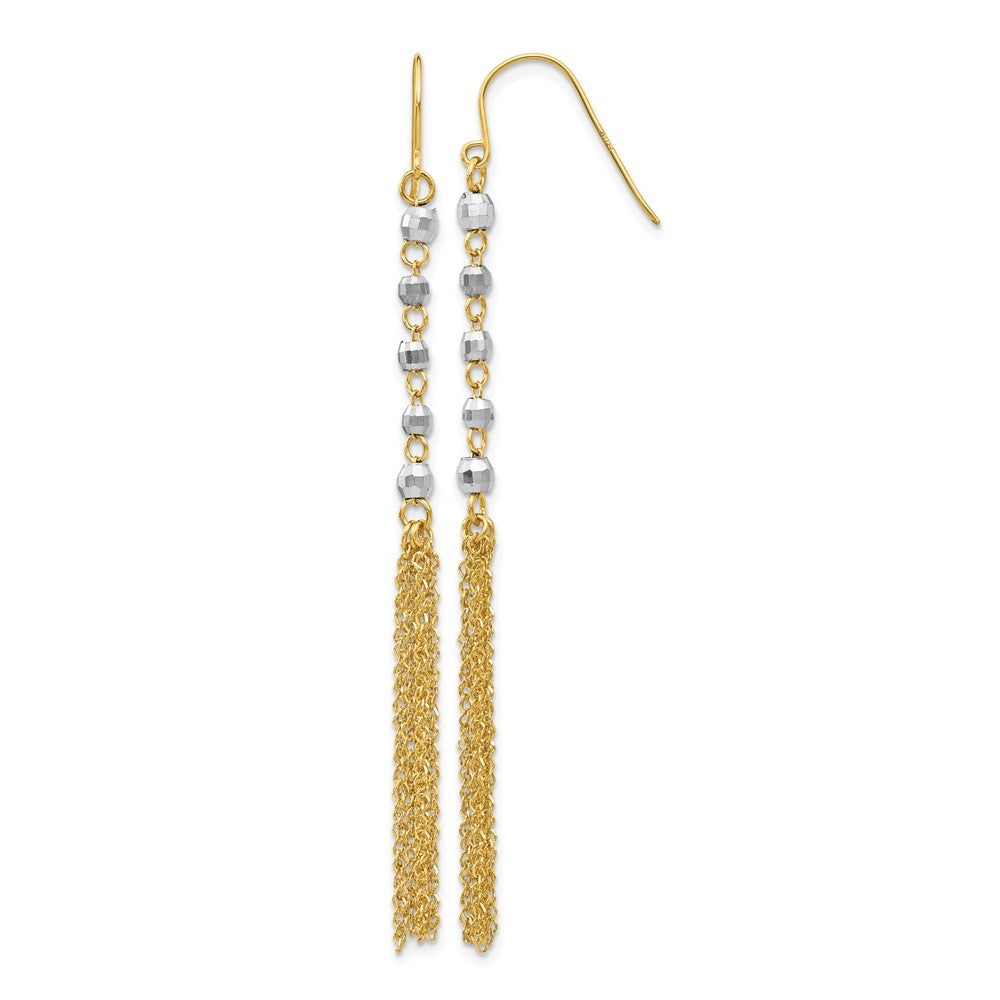 14K Two-tone Faceted Beads with Tassel Dangle French Hook Earrings