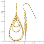 14K Polished and Textured Teardrops Dangle French Hook Earrings