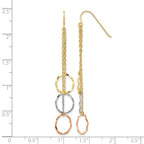 14K Tri-Color Faceted Circles and Chain Dangle French Hook Earrings