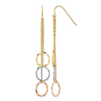 14K Tri-Color Faceted Circles and Chain Dangle French Hook Earrings