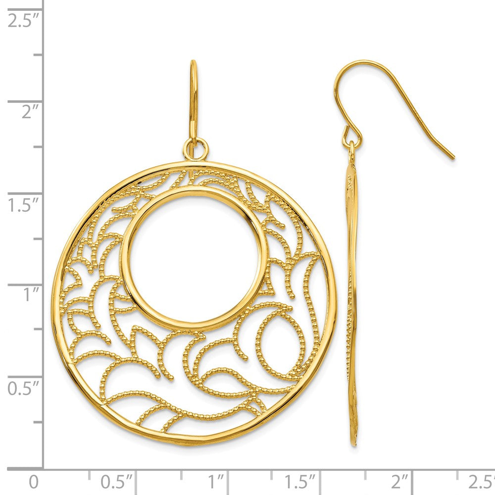 14K Floral Circle Dangle French Hook Earrings