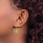 14K Large Filigree Butterfly Dangle French Hook Earrings