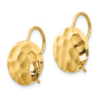 14k Hammered 13mm Circle Disc Kidney Wire Earrings