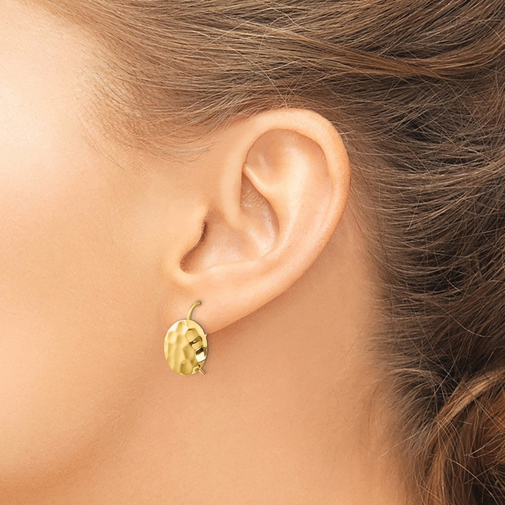 14k Hammered 13mm Circle Disc Kidney Wire Earrings