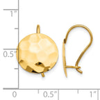 14k Hammered 13mm Circle Disc Kidney Wire Earrings
