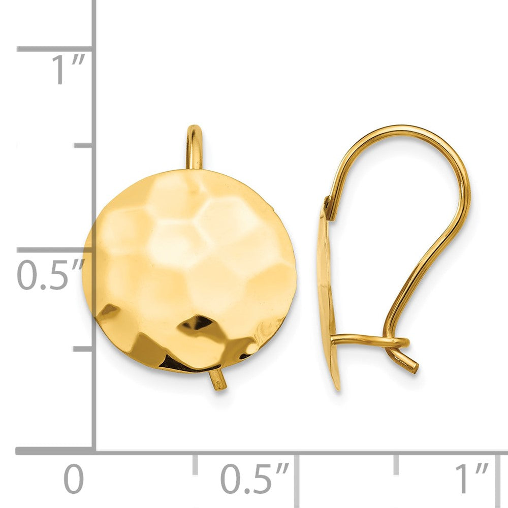 14k Hammered 13mm Circle Disc Kidney Wire Earrings