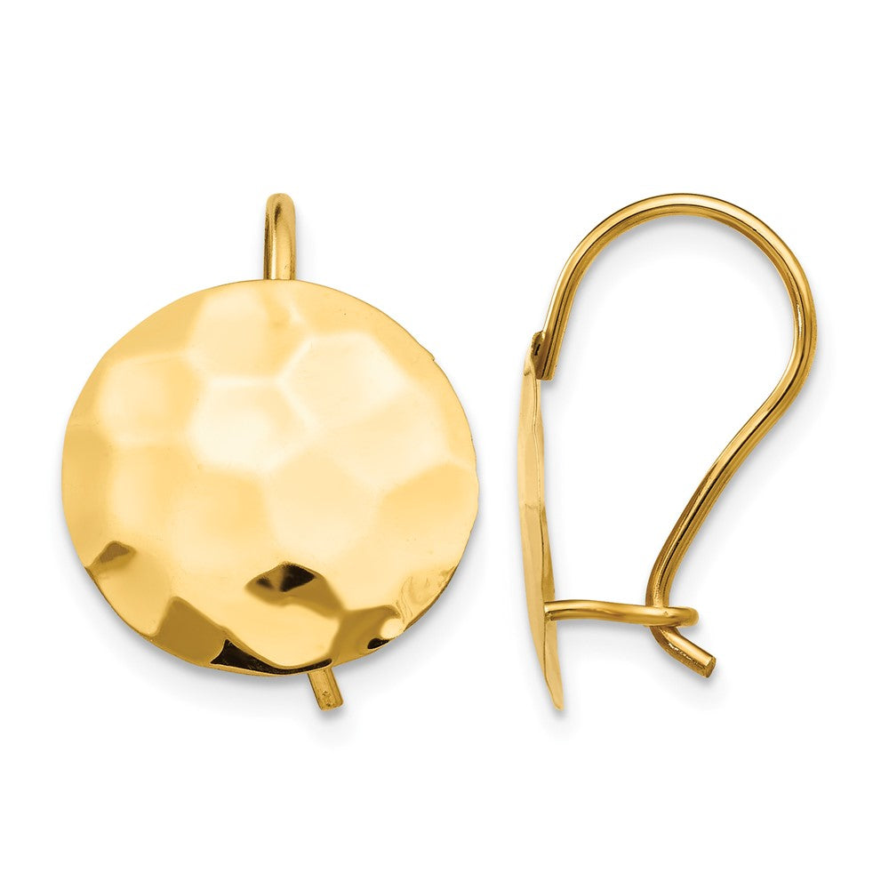 14k Hammered 13mm Circle Disc Kidney Wire Earrings