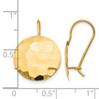 14k Hammered 14mm Circle Disc Kidney Wire Earrings