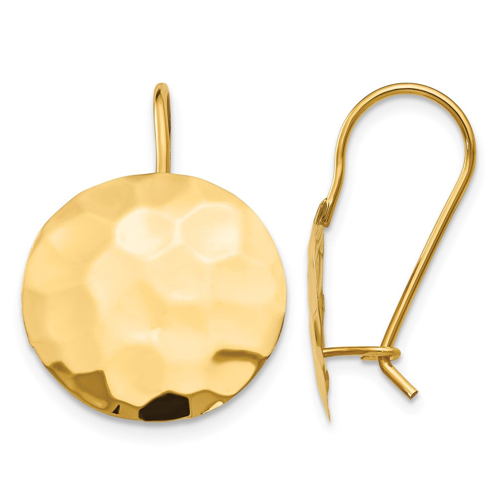 14k Hammered 14mm Circle Disc Kidney Wire Earrings