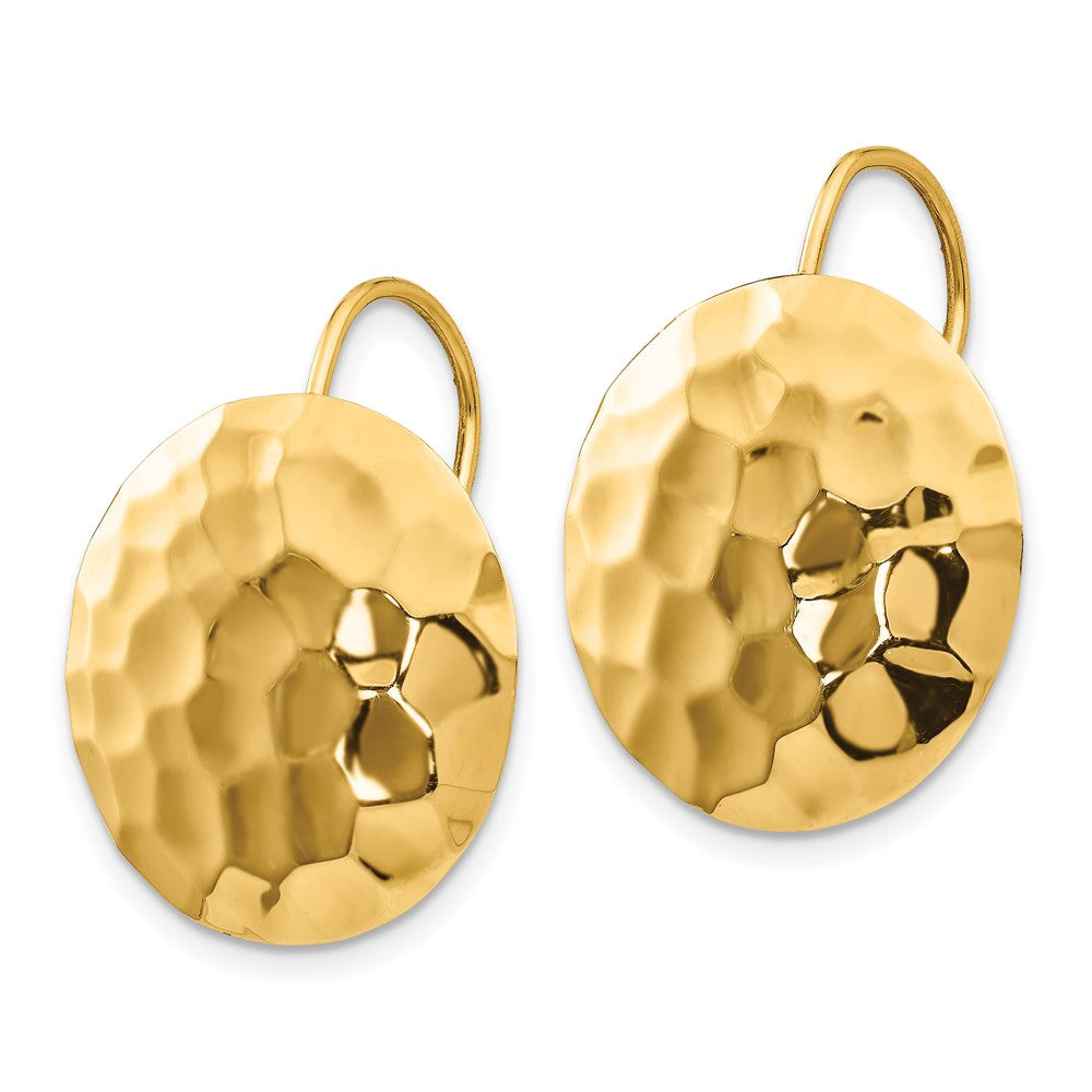 14k Hammered 18mm Circle Disc Kidney Wire Earrings