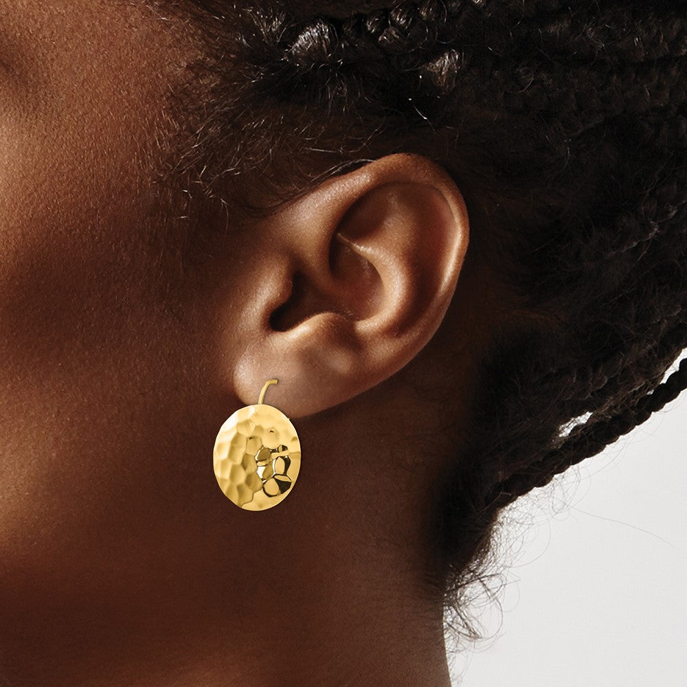 14k Hammered 18mm Circle Disc Kidney Wire Earrings