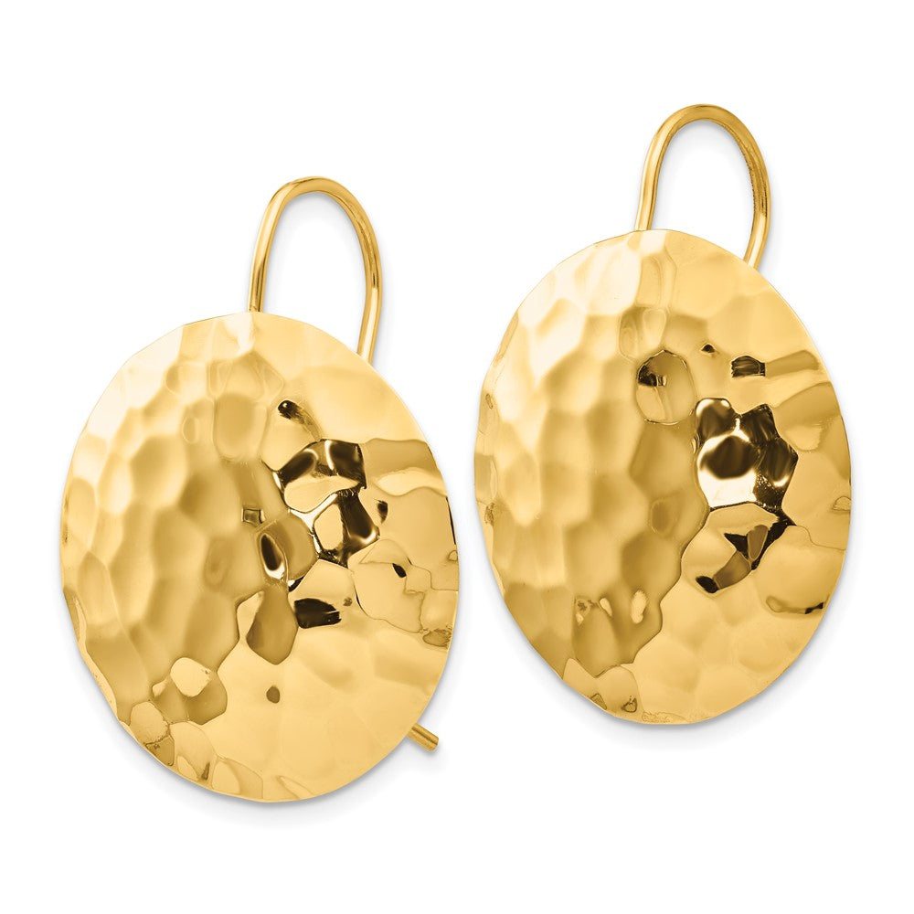 14k Hammered 24mm Circle Disc Kidney Wire Earrings