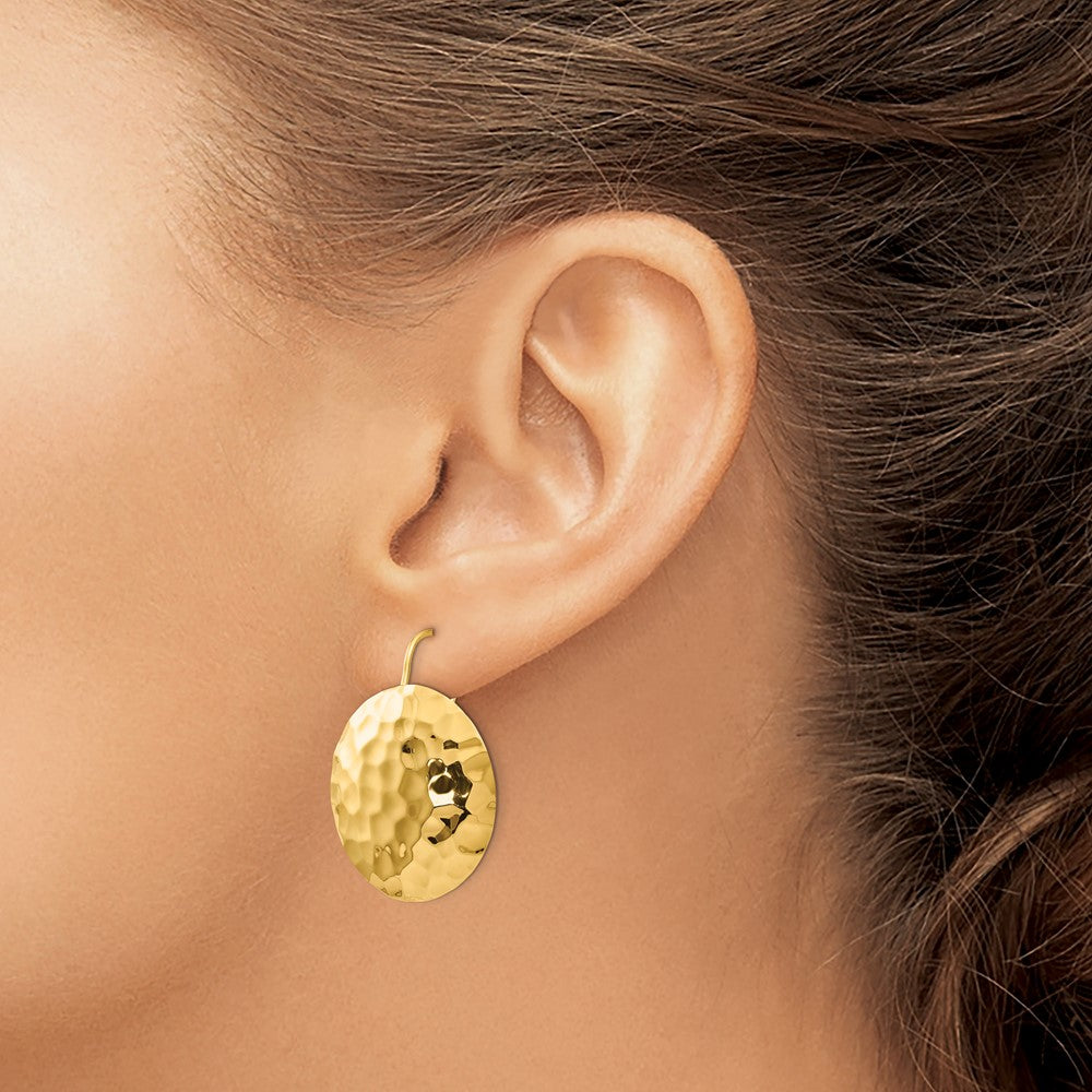 14k Hammered 24mm Circle Disc Kidney Wire Earrings