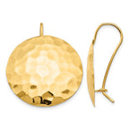 14k Hammered 24mm Circle Disc Kidney Wire Earrings