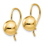 14k 8.00mm Hollow Half Ball Kidney Wire Earrings