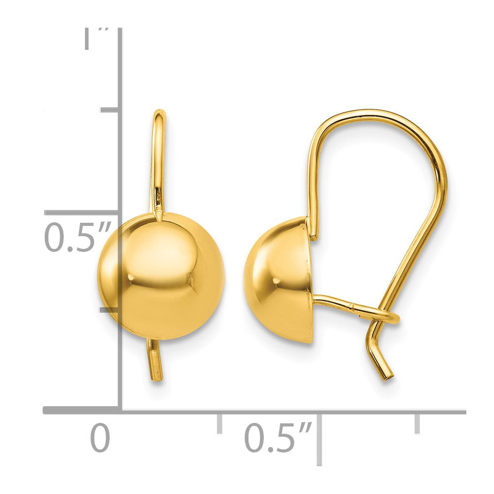 14k 8.00mm Hollow Half Ball Kidney Wire Earrings