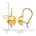 14k 8.00mm Hollow Half Ball Kidney Wire Earrings