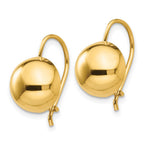 14k 10.50mm Hollow Half Ball Kidney Wire Earrings