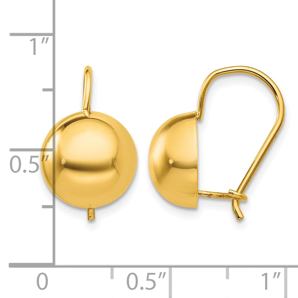 14k 10.50mm Hollow Half Ball Kidney Wire Earrings