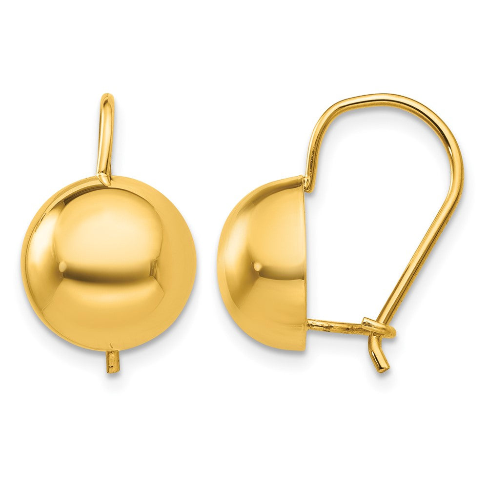 14k 10.50mm Hollow Half Ball Kidney Wire Earrings
