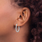 14K White Gold Twisted Textured Oval Hoop Earrings