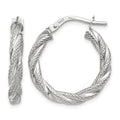 14K White Gold Twisted Textured Hoop Earrings