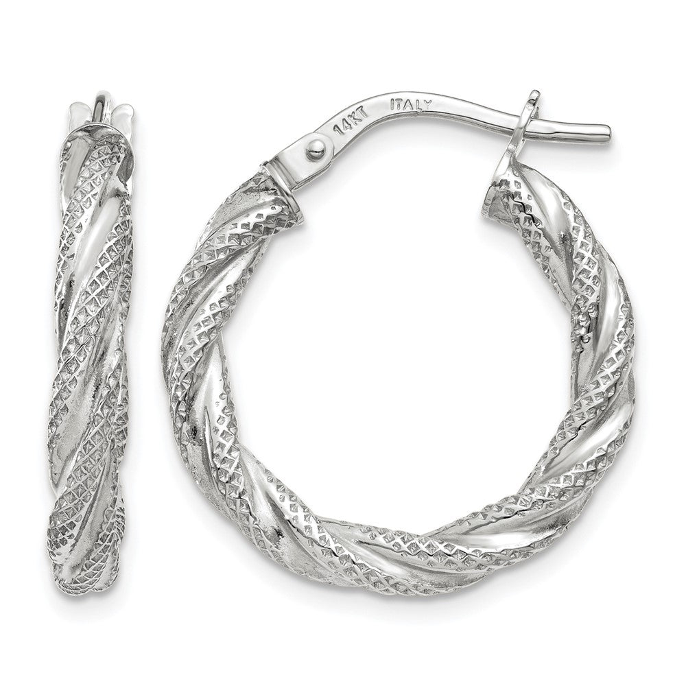 14K White Gold Twisted Textured Hoop Earrings