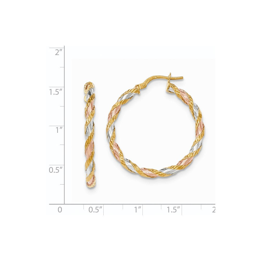 14K with White & Rose Rhodium Textured Twisted Hoop Earrings