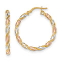 14K with White & Rose Rhodium Textured Twisted Hoop Earrings