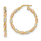 14K with White & Rose Rhodium Textured Twisted Hoop Earrings