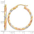 14k White & Rose Rhodium Satin Twisted Hoop Earrings