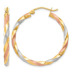 14k White & Rose Rhodium Satin Twisted Hoop Earrings