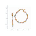 14k Tri-color Satin Twisted Hoop Earrings