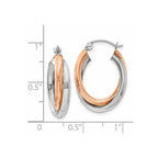 14k Rose and White Gold Polished Oval Tube Hoop Earrings