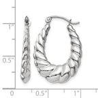 14k White Gold Polished and Textured Oval Hoop Earrings