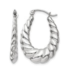 14k White Gold Polished and Textured Oval Hoop Earrings