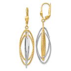 14K Two-Tone Textured and Polished Ovals Dangle Leverback Earrings