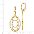 14K Textured and Polished Oval Design Dangle Leverback Earrings