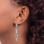14K White Gold Polished Twisted Link Dangle Leverback Earrings