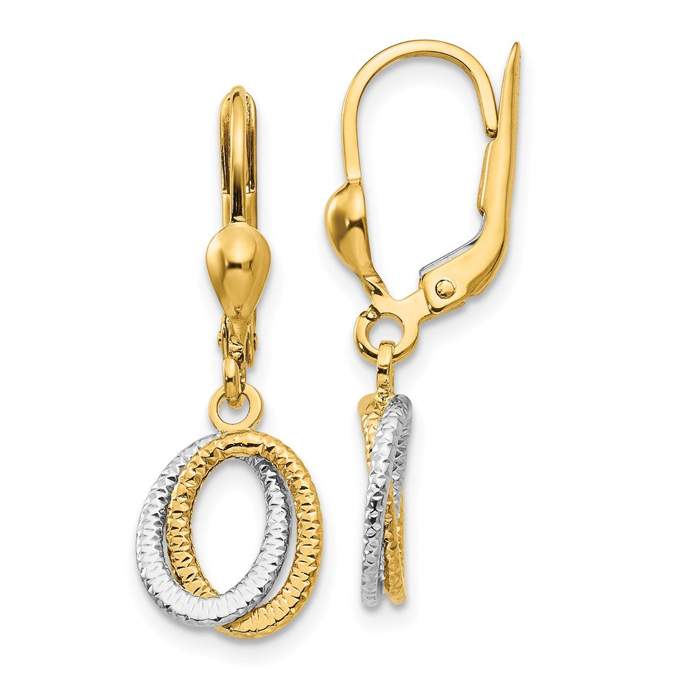 14K Two-Tone Textured and Polished Ovals Dangle Leverback Earrings
