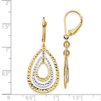 14K Two-tone Diamond-cut Graduated Teardrops Dangle Leverback Earrings