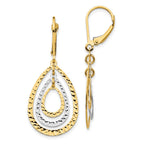 14K Two-tone Diamond-cut Graduated Teardrops Dangle Leverback Earrings